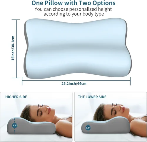 Vista 5 de Almohada cervical para el cuello, almohadas de espuma viscoelástica de contorno para aliviar el dolor de cuello, almohada ergonómica para dormir