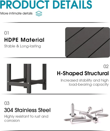 Vista 5 de MUCHENGHY Adirondack Mesa auxiliar para exteriores, mesa auxiliar de patio de 14.7 pulgadas, resistente a la intemperie, mesas auxiliares de Negro