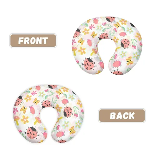 Vista 3 de Forchrinse Funda de almohada de lactancia floral de mariquita rosa para bebés y niñas, funda de almohada de lactancia materna suave lavable