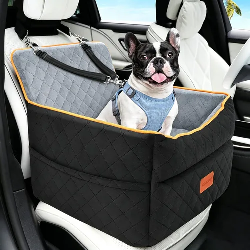 Vista 13 de HEGGCOOE Asiento de automóvil para perros pequeños, asientos elevadores de espuma viscoelástica con cojín grueso para perros medianos de menos de 35