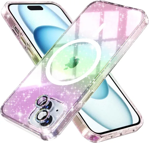 Vista 38 de Choiche Funda magnética para iPhone 15 Pro Max, funda transparente con purpurina brillante para mujer