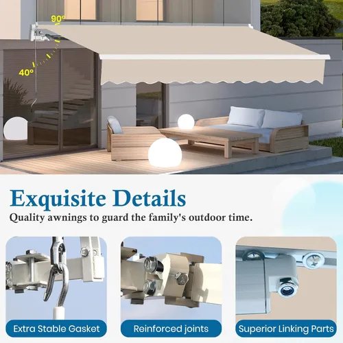 Vista 4 de Toldo de patio de 8.2 x 6.5 pies, toldo retráctil, cubierta parasol, refugio al aire libre, toldo con manivela y poliéster resistente al agua