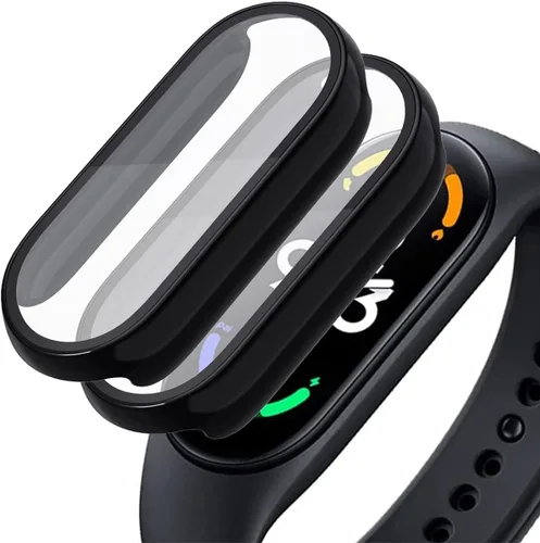 [Paquete de 2] Funda con protector de pantalla de vidrio templado compatible con xiaomi Band 7, dureza 9H 360° Protección completa ultrafina funda