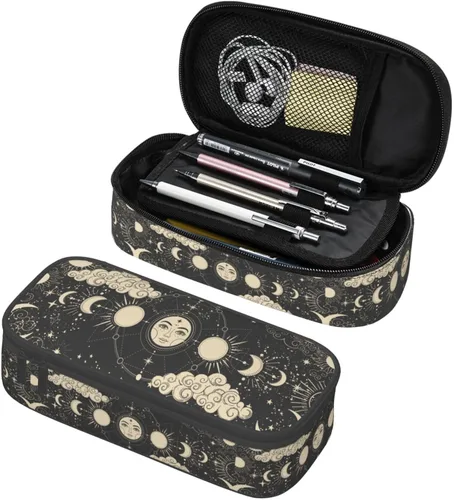 Vista 29 de Estuche grande para lápices de astrología, luna y sol, estuche para lápices con compartimentos con cremallera, bolsa de lápices para niños