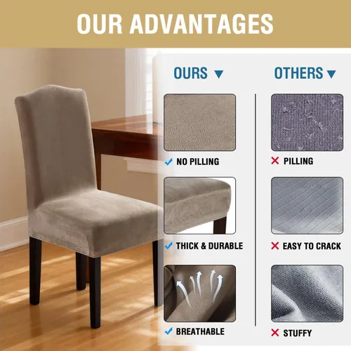 Vista 6 de H.VERSAILTEX Juego de 4 fundas elásticas para sillas de comedor, fundas protectoras para sillas Parson, tela de terciopelo sólido suave y gruesa