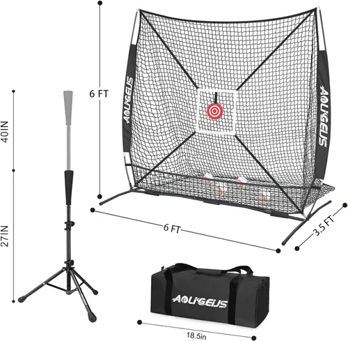 Vista 9 de 6'X6' Baseball Softball Practice Net,Pitching Net,Batting Net,with Bonus Strike Zone,Target and Bow Frame,for Hitting,Pitching,Catching