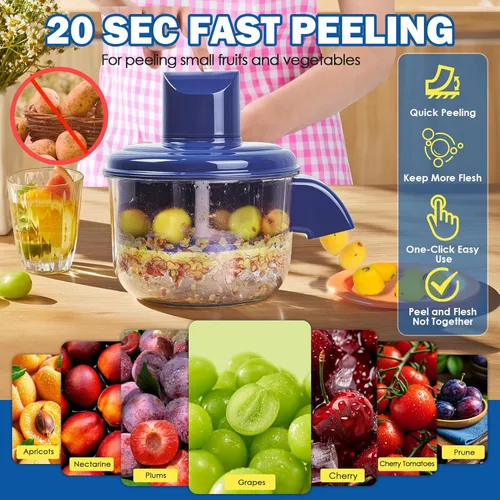 Vista 2 de Peladora eléctrica para uva, peladora automática recargable de frutas o verduras, máquina de pelar rápido para el hogar, campamento y negocios,