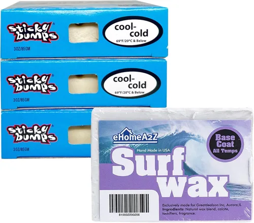 EHOMEA2Z Paquete de capa base de cera para tabla de surf con protuberancias pegajosas, cera fría fría para surf, accesorios de surf, cera de surf (4)