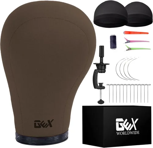Vista 5 de GEX - Cabeza de maniquí de lona de 20 a 24 pulgadas para peluca, secado y peinado, con soporte de abrazadera para mesa C (negro 20 pulgadas)