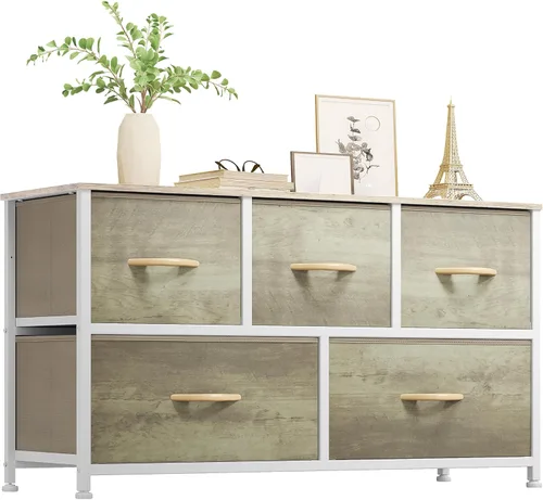 Vista 40 de YITAHOME Cómoda de tela de 4 cajones, cómoda y cómoda para dormitorio, sala de estar, pasillo, armarios, marco de acero resistente, parte superior