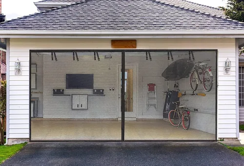 Vista 17 de Puertas de pantalla de garaje para garaje de 1 coche de 8x7 pies; pantalla de puerta de garaje magnética de fibra de vidrio de 1400g/3.1lb