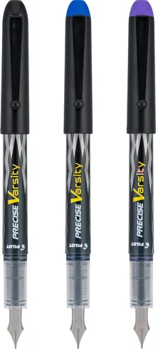 Vista 5 de PILOT Precise Varsity - Plumas fuente precargadas, de punta media de acero inoxidable, tintas negra/azul/violeta, 3 unidades (90022)