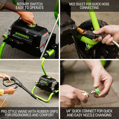 Vista 5 de Greenworks Lavadora a presión eléctrica de 2000 PSI (13 amperios) (ruedas para transporte, manguera de 20 pies, cable de alimentación de 35 pies)