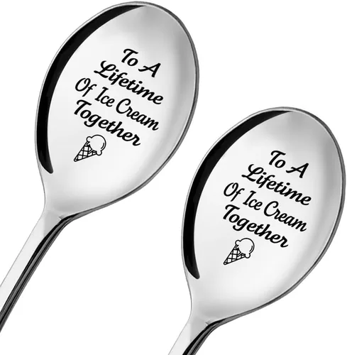 Vista 7 de Ice Cream Together - Paquete de 2 cucharas con caja de regalo, cucharas de helado para parejas, nuestras cucharas de helado, cucharas para regalos