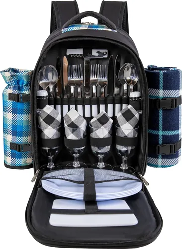 Vista 13 de apollo walker - Mochila para picnic para 2 personas con compartimento refrigerado, soporte desmontable para botella/vino, manta de forro polar