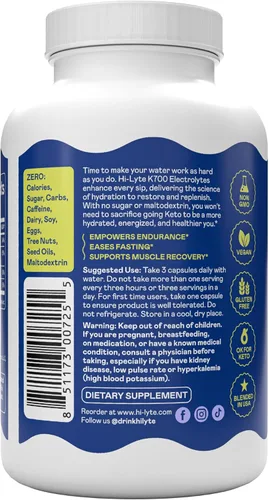 Vista 7 de Hi-Lyte Keto & Performance K700 Electrolitos Sin Sabor Cápsulas Rápidas, 40 Porciones