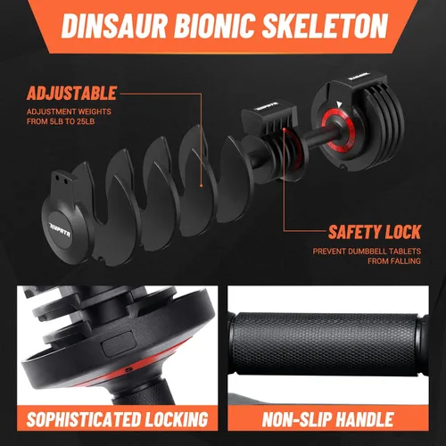 Vista 5 de 25/55 lbs Pair Adjustable Dumbbell Set, Adjust Dumbbell Weight for Exercises Pair Dumbbells for Men and Women in Home