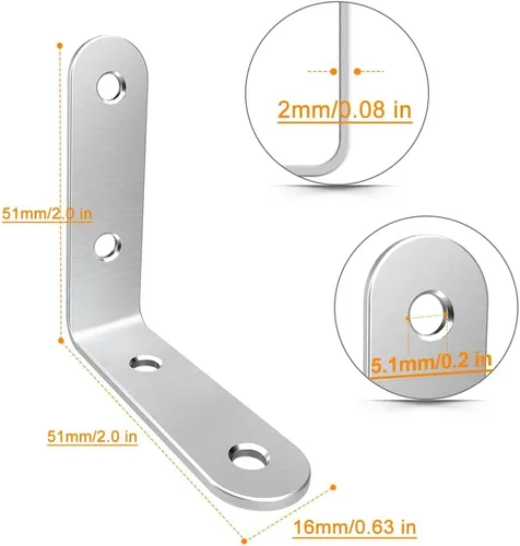 Vista 2 de LuckIn Juego de 40 soportes de esquina de acero inoxidable con soporte en L, soportes de estante de ángulo recto de 90 grados con tornillos