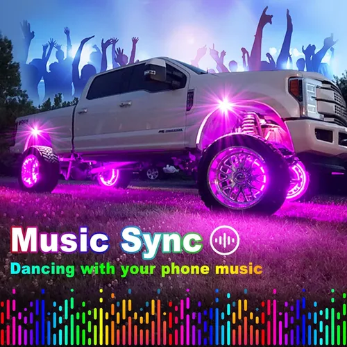 Vista 2 de YiLaie Luces LED RGB, 60 LED de alto brillo, kit de luz de neón multifunción impermeable para coche con control de aplicación/RF, luces de roca