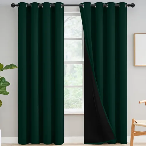 Vista 68 de Yakamok Cortinas 100% opacas para dormitorio, 72 pulgadas de largo, cortinas de bloqueo de luz total con respaldo negro, paneles de ojales sólidos