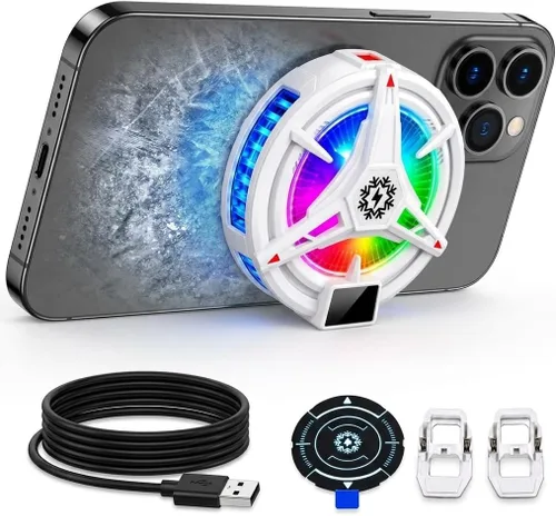 Vista 8 de Phone Cooler, Low Noise Cooling Fan for Phone Phone Cooler for Gaming USB Semiconductor Cooling Fan RGB Light, Magnetic Ring & Clip Cellphone black