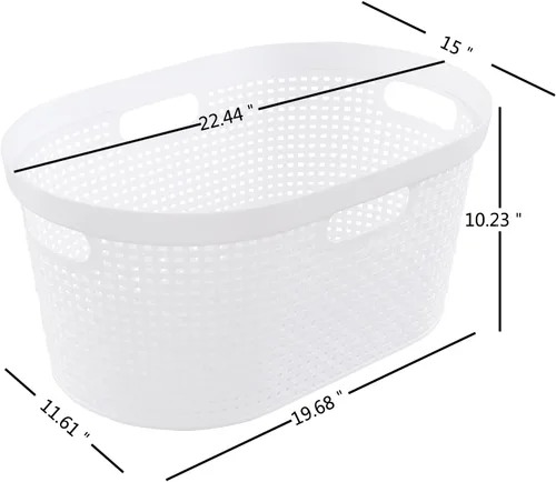 Vista 3 de Cestas de plástico para ropa sucia de 42 litros, cestas blancas con asas, juego de 4
