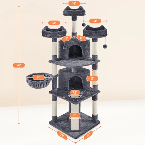 Vista 2 de Yaheetech - Árbol para gatos de 76 pulgadas con múltiples niveles, torre para gatos con gran condominio y perchas acogedoras, casa