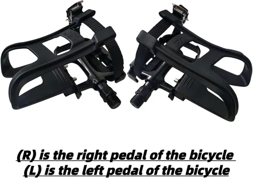 Vista 6 de YBEKI Pedales de bicicleta con clips y correas, para bicicleta estática, bicicleta giratoria y bicicletas al aire libre, pedales de bicicleta