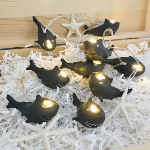 Vista 10 de Tira de luces de pez manchado de 5.4 pies, 10 luces LED de hadas de peces a pilas, luz nocturna de mero, para decoración del hogar, fiesta, Peces