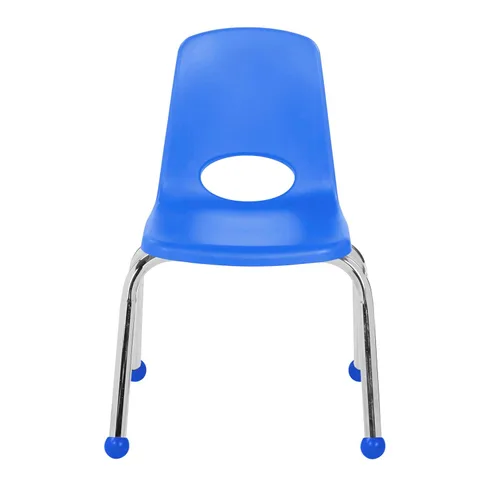 Vista 8 de FDP 15411-BL - Silla escolar apilable de 12 pulgadas, asiento apilable para estudiantes con patas de acero cromado y deslizadores de bolas
