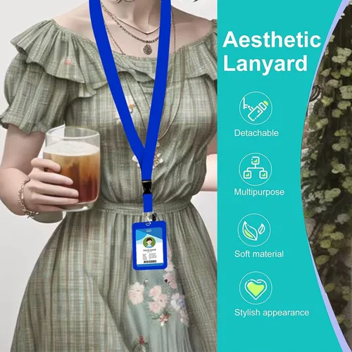 Vista 29 de Portatarjetas blanco con cordón para tarjetas de identificación, carrete retráctil negro con clip de mosquetón, tarjetero de identificación