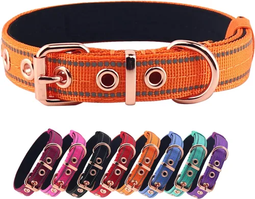 Vista 11 de Collar de Perro de Neopreno Acolchado, Collar de Nylon para Perros Pequeños a Grandes, Resistente con Hebilla de Metal, Reflectante (Pequeño, Negro)