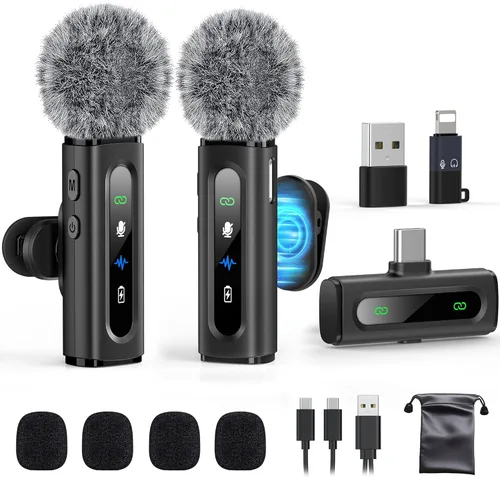 Vista 11 de Micrófono Lavalier USB C Inalámbrico Mini Micrófono para Teléfono Android Tipo C/Tableta/PC Grabación de Video Micrófonos con Clip con Clip Rosa