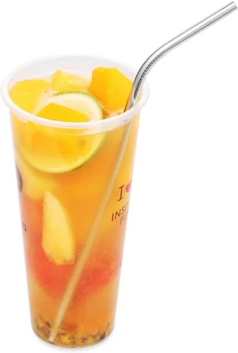 Vista 4 de Juego de 25 pajitas de acero inoxidable largas de 8.5 pulgadas, pajitas de metal reutilizables para 20 onzas (20 doblados 5 cepillos)