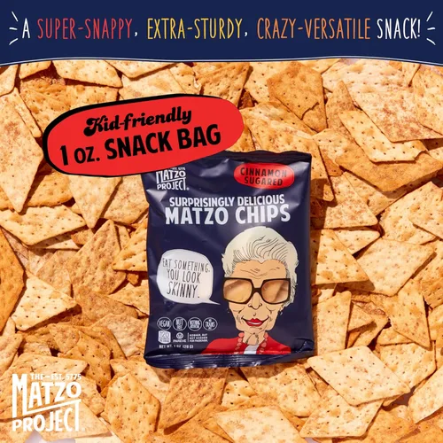 Vista 4 de The Matzo Project Chips de matzo crujientes, sabor a azúcar de canela, vegano, sin nueces, paquete de 24 bocadillos a granel, 1 onza cada uno
