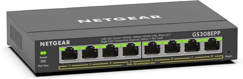 NETGEAR 8 Puertos PoE Gigabit Ethernet Easy Smart Managed Essentials Switch (GS308EPP) - con 8 x PoE+ @ 123W, para Escritorio o Montaje en Pared