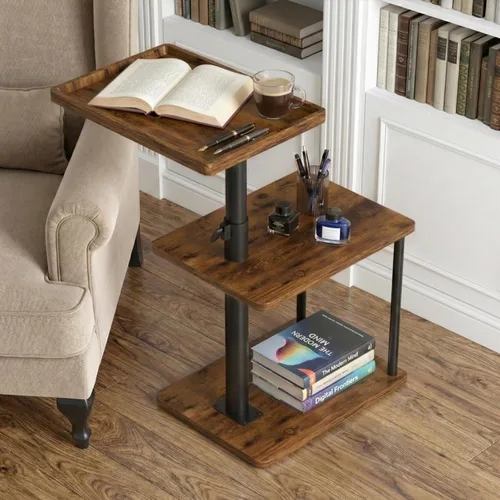 Vista 4 de Faesun Mesa auxiliar de mesa C de altura ajustable, bandeja giratoria de 360° para espacios pequeños, mesita de noche pequeña para sala de estar