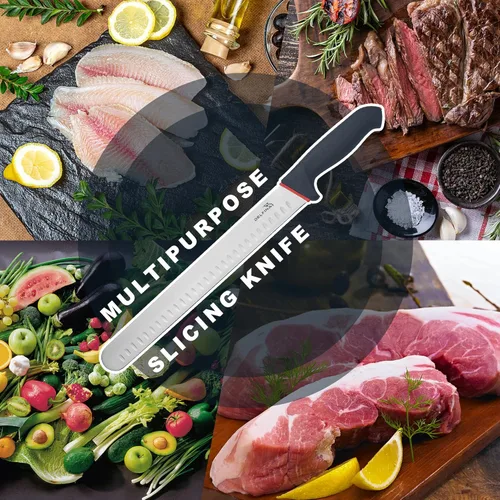 Vista 5 de DELFINA Cuchillo de corte de pechuga de 12 pulgadas con funda y mango SoftGrip, cuchillo afilado para cortar carne, ideal para rebanar asados