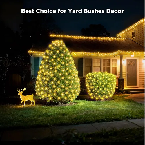 Vista 7 de BlcTec Luces de Navidad mejoradas para exteriores, 176 LED, 8.7 pies x 5.2 pies, luces de red de Navidad con certificación UL, 8 modos Blanco cálido