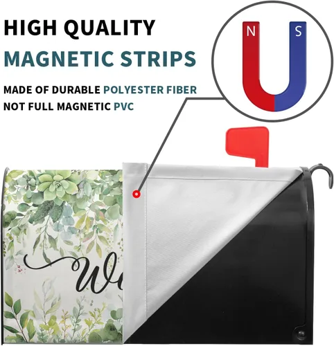Vista 5 de Fundas magnéticas para buzón de hojas de eucalipto de primavera, tamaño estándar de 21 x 18 pulgadas, hojas verdes, decoración de buzón