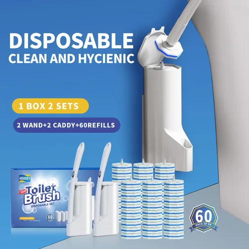 Vista 2 de Hohoky - Juego de limpieza desechable para cepillo de inodoro, dos juegos de varitas y 60 almohadillas de repuesto, juego de inicio de varita