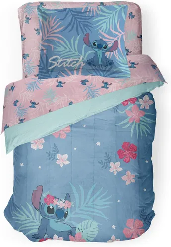 Disney Lilo & Stitch Paradise Dream - Juego de edredón y funda de almohada tamaño twin, ropa de cama reversible súper suave para niños, microfibra