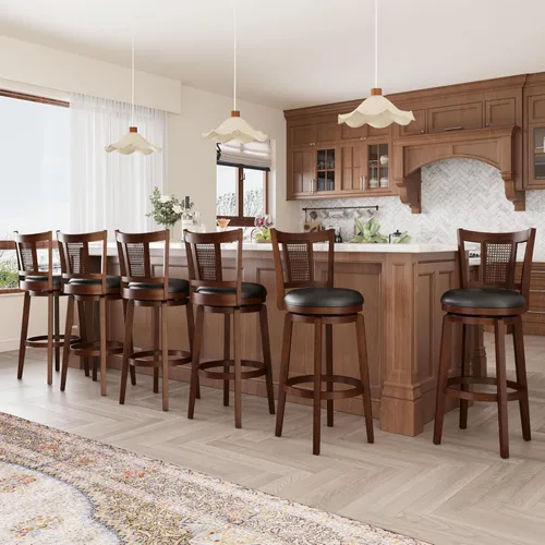 Vista 22 de ALPHA HOME Swivel Bar Stools with Backs, 26 Inch Bar Stools Set of 2, Wooden Bar Stools, 360 Degrees Bar Chairs with Solid Wood Legs & Wrap-Around