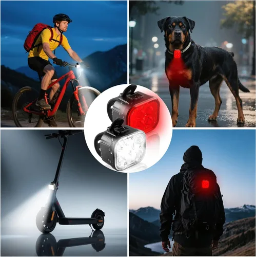 Vista 7 de KunHe Bike Lights for Night Riding USB Rechargeable Bike Lights Front and Rear 8+12 Modes Bike Light Set Bicycle Lights Headlight and Taillight Easy