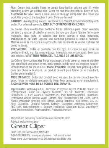 Vista 6 de GREAT CLIPS Solutions Fiber Cream 3.4oz Sujeción firme con peinado flexible Crea volumen y elevación Ideal para cabello naturalmente rizado