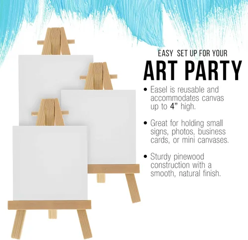 Vista 5 de U.S. Art Supply Lienzo estirado de 2 x 2 pulgadas con kit de caballete de 5 pulgadas (paquete de 12) – Soporte de mesa de madera natural con marco