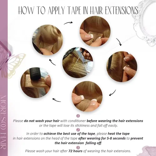 Vista 7 de Moresoo Extensiones de cabello humano con cinta en degradado, balayage, color rubio ceniza a rubio platino, extensiones de cabello humano real sin