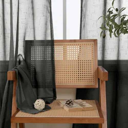 Vista 5 de BGment Juego de 2 paneles de cortinas de lino traslúcidas negras para sala de estar, cortinas semitransparentes de 84 pulgadas de largo