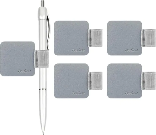 Vista 8 de ProCase Paquete de 5 soportes para bolígrafos para cuadernos, diarios, planificadores, tableta, soporte autoadhesivo de cuero con lazo elástico