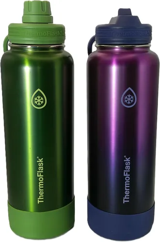 ThermoFlask Botella de 40 onzas con boquilla y tapa con popote, acero inoxidable, aislamiento de doble pared y sin BPA, a prueba de fugas,